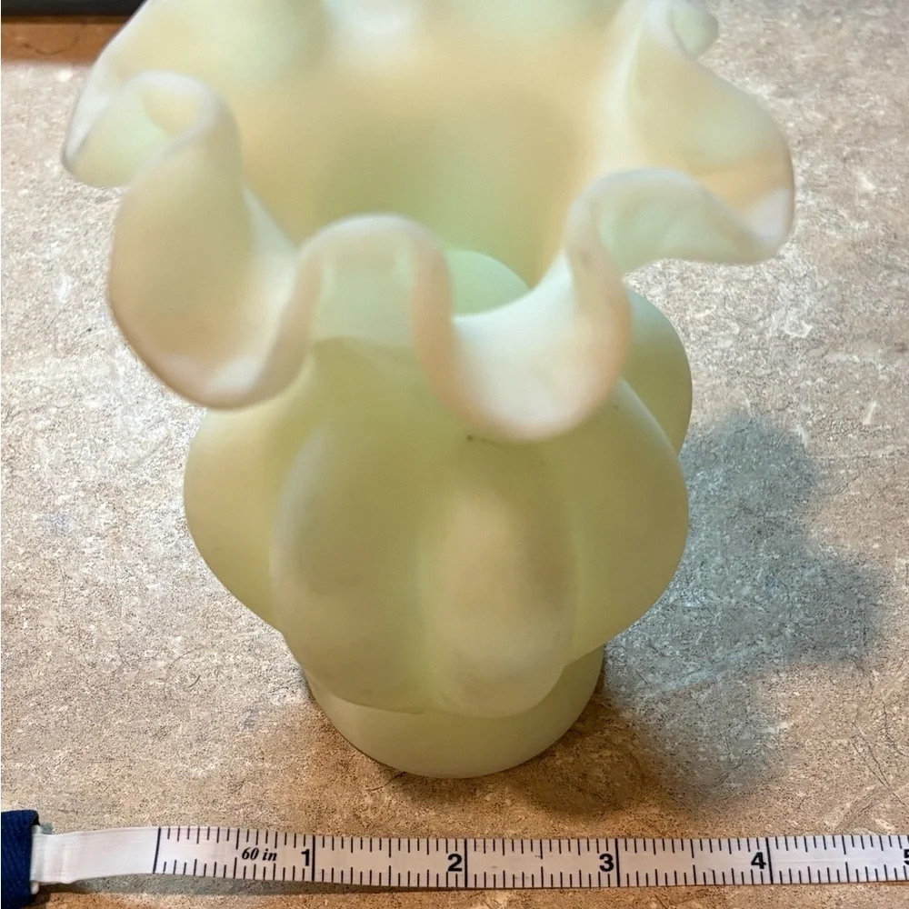Vintage Fenton Satin Glass Custard Uranium Glass Satin Ruffled Vase “Glows”